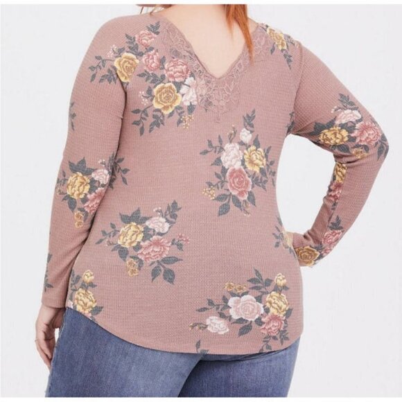 Torrid Waffle Knit Henley Top Size 1X Lace Thermal V-Neck Tunic Cottagecore Boho - Picture 10 of 11